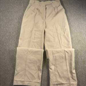 Vintage 1970s Women’s Polyester Pants Button Pocket 25x29 Beige Union Made USA